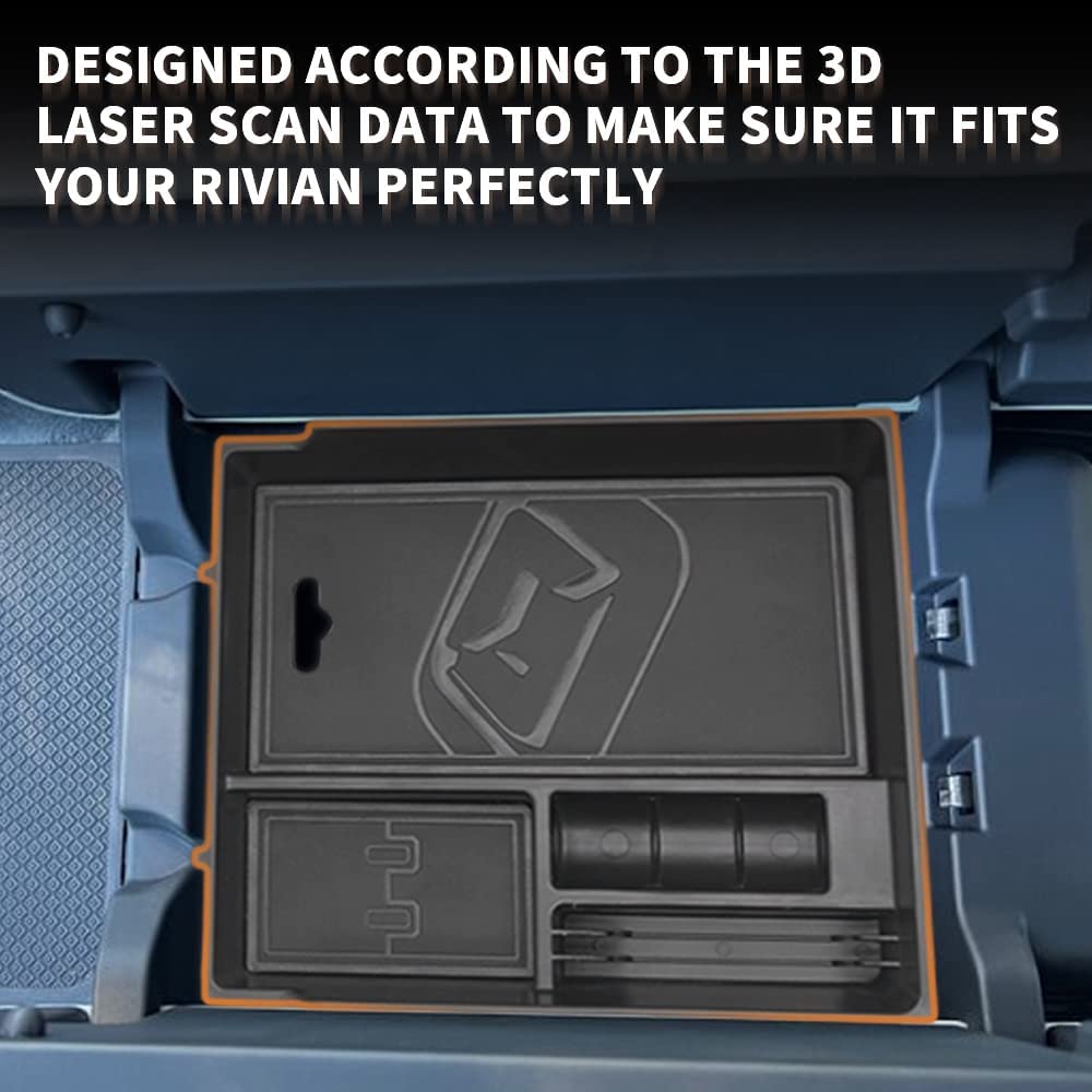Center Console Storage Tray with Vegan Leather insert Mats for 2022-2023 Rivian R1S R1T