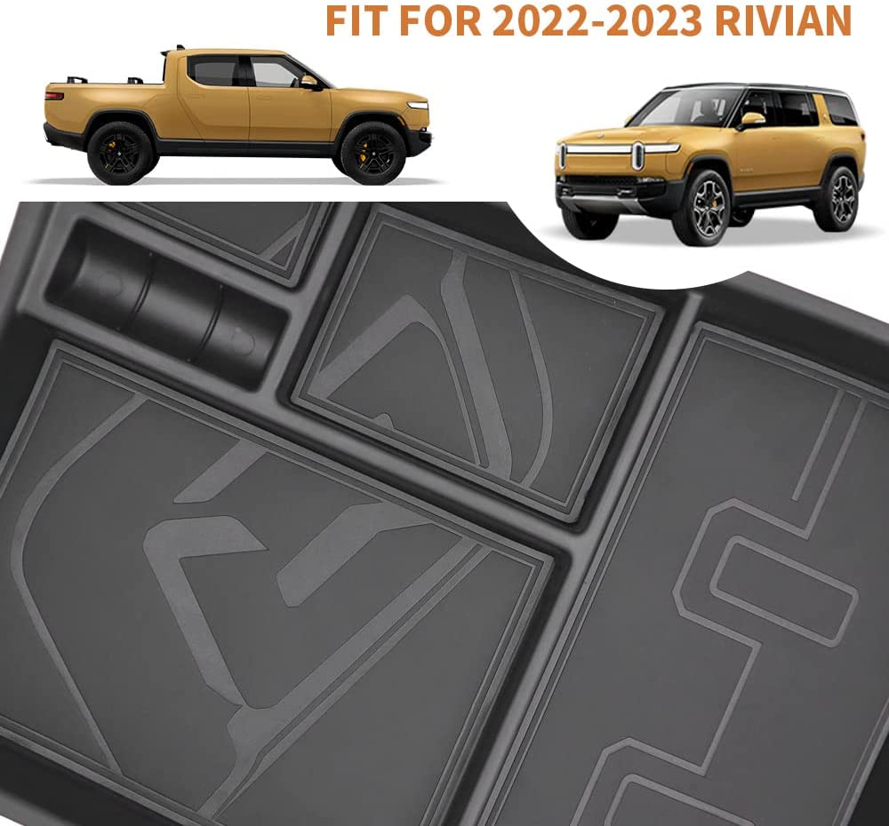 Lower Console Storage Tray with Vegan Leather insert Mats for 2022-2023 Rivian R1S R1T